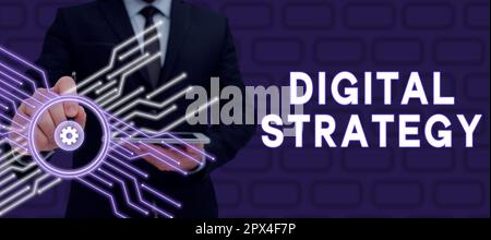 Schreiben mit Text Digitale Strategie, Business Concept Plan zur Maximierung der geschäftlichen Vorteile von Datenbeständen Stockfoto