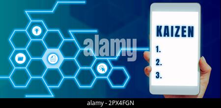 Textunterschrift präsentiert Kaizen, Word für eine japanische Unternehmensphilosophie zur Verbesserung der Arbeitsmethoden Stockfoto