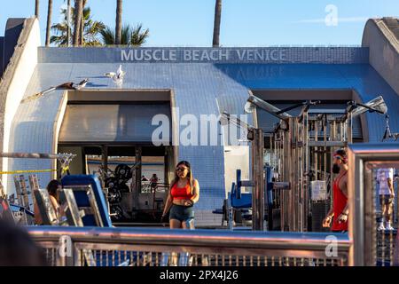 Das legendäre Muscle Beach Gym am Ufer von Venice Beach California USA wurde am 5. 2023. Februar eröffnet Stockfoto