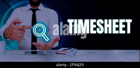 Handschriftliches Schild Stundennachweis, grafische Darstellung der Zeitspanne, in der Ereignisse markiert sind, im Geschäftsüberblick Stockfoto