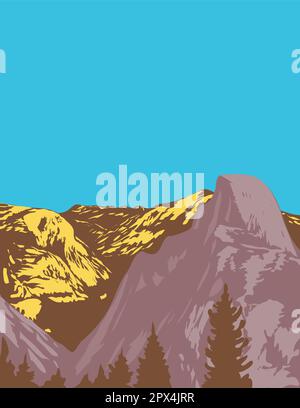 WPA-Posterkunst des Tenaya Canyon und Half Dome vom Glacier Point am östlichen Ende des Yosemite Valley im Yosemite National Park California USA in Stockfoto