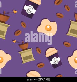 Heißes Kaffeegetränk und Bohnen, nahtloses Muster Stock Vektor