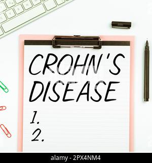 Schild zeigt Morbus Crohn, Internetkonzept entzündliche Erkrankung des Gastrointestinaltrakts Stockfoto