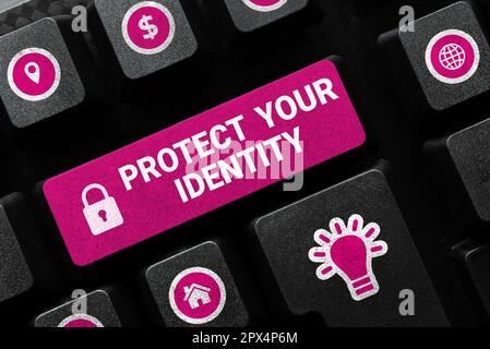 Textunterschrift mit „Protect Your Identity“, Internetkonzept für Datenschutz in Ihren Social-Media-Konten Stockfoto