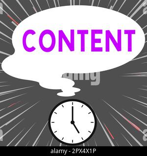 Textzeichen mit Inhalt, Geschäft zeigt Dinge, die in etwas enthalten sind Marketing Material Zustand der Zufriedenheit Stockfoto