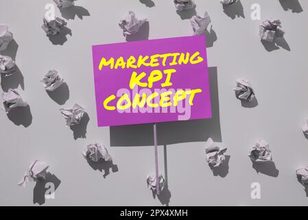 Textüberschrift zur Darstellung des Marketing-KPI-Konzepts, Business Showcase Messen Sie die Effizienz von Kampagnen in Marketingkanälen Stockfoto