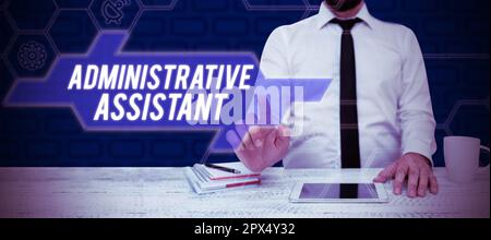Schild mit dem Titel Verwaltungsassistent, Word geschrieben auf Verwaltungsunterstützung Spezialisten für Büroaufgaben Stockfoto