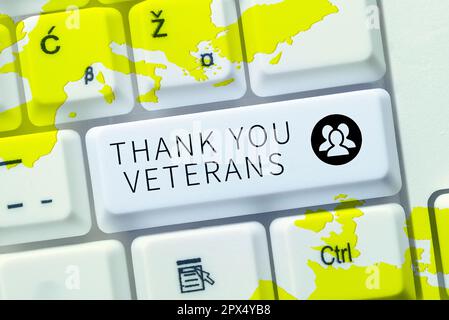 Handwriting text Thank You Veterans, Business idea Expression of Gratitude Greetings of Appreciation Stockfoto