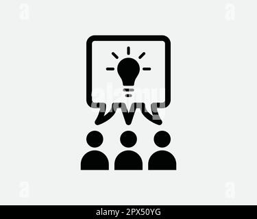 Symbol "Gruppenidee". Schwarzes Business Team Meinung Diskussion Glühbirne Teamwork Meeting Talk Sign Symbol Artwork Grafik Illustration Clipart Vector Cricu Stock Vektor