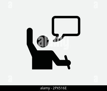 Schüler heben die Hand und stellen Frage Rede Rede Rede Sprechblase Schwarz-Weiß-Symbol Symbol Symbol Vektorgrafik Clipart Illustration Stock Vektor