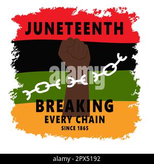 Eine erhobene geballte Faust bricht die Ketten. Symbol des afroamerikanischen Freiheitstages. Juneteenth, Nationaler Unabhängigkeitstag. Vektordarstellung Auf Backgr Stock Vektor