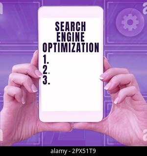 Text anzeigen Suchmaschinenoptimierung, Geschäftsansatz Steigerung des Traffics und der Analysen auf Unternehmensseiten Stockfoto