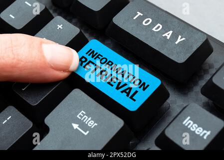 Schreiben Anzeige von Textinformationen Abruf, Konzept, das einen Ort bezeichnet, an dem Daten gespeichert und gefunden werden können Stockfoto