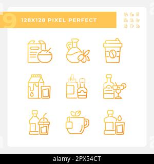 Pixel Perfect Gradient Linearvektorsymbole für Lebensmitteleinkäufe Stock Vektor
