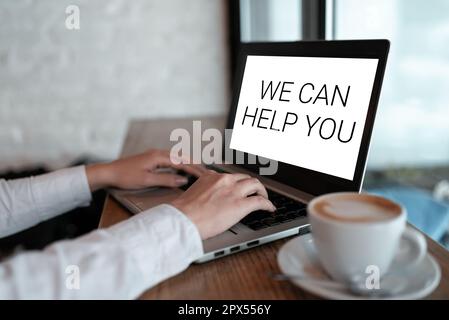 Inspiration mit Schild We Can Help You, Conceptual Photo Support Offering Customer Service Attention Stockfoto