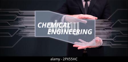 Textunterschrift Präsentation Chemical Engineering, Word für die Entwicklung von Dingen, die sich mit der industriellen Anwendung der Chemie befassen Stockfoto