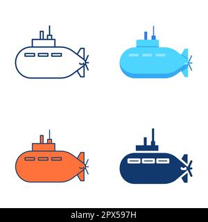Unterwasserlegende im flachen und Liniendesign. Militärisches Unterwassertransportsymbol. Vektordarstellung Stock Vektor