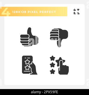 Bewertung der perfekten schwarzen Glyphensymbole für den Kundenservice auf weißen Flächen Stock Vektor