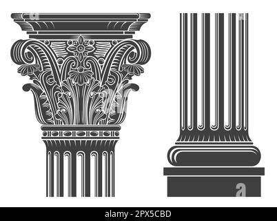 Vektorvorlagen. Hauptstadt einer mittelalterlichen Kathedrale korinthische Säule. Gravur oder Tattoo-Element Stock Vektor