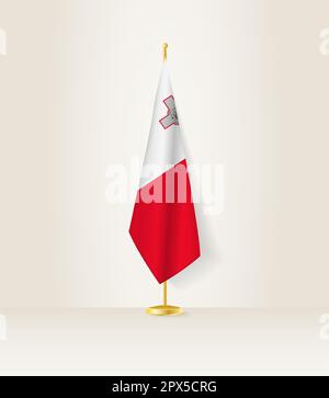 Maltesische Flagge auf einem Flaggenstand. Vektordarstellung. Stock Vektor