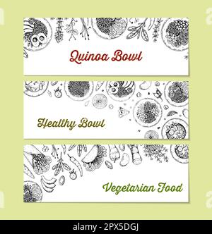 Horizontales Design für Speisen und Restaurants. Zeichnen Sie den Hintergrund mit der Hand, und kochen Sie Zutaten im Skizzenstil. Detaillierte Vektordarstellung Stock Vektor