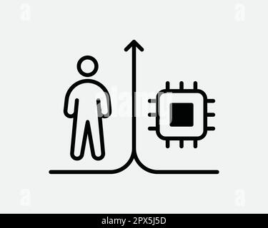 Symbol „Mensch vs. KI“. Person Stick Figur Man Künstliche Intelligenz Technologie Integration Schild Symbol Vektor Grafik Illustration Clipart Cricut Stock Vektor