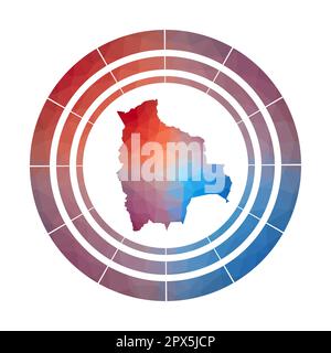 Bolivianisches Abzeichen. Leuchtendes, abgestuftes Landlogo in niedriger Poly-Optik. Mehrfarbiges abgerundetes bolivianisches Schild mit Karte im geometrischen Stil für Ihre Infografiken. Stock Vektor
