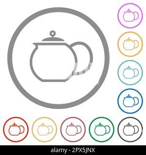 Teekanne umrandet flache Farbsymbole in runden Konturen auf weißem Hintergrund Stock Vektor