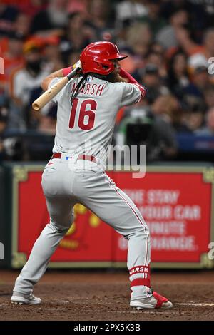 Philadelphia Phillies Außenfeldspieler BRANDON MARSH während des MLB-Spiels zwischen den Philadelphia Phillies und den Houston Astros am Freitag, den 28. April 2023, Stockfoto