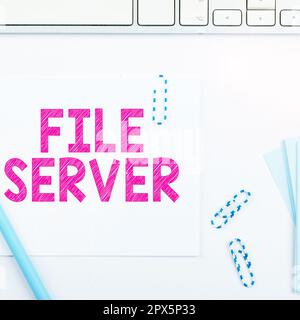 Handschriftlicher Sign File Server, Konzept bedeutet Gerät, das den Zugriff auf separat gespeicherte Daten steuert Stockfoto
