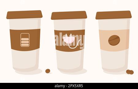 Isoliertes Einweg-Kaffeetassen-Vektorsymbol-Set Stock Vektor