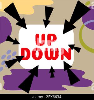 Konzeptionelle Beschriftung nach oben nach unten, Internetkonzept nach oben oder nach oben nach unten oder um sich total verkorkst zu fühlen Stockfoto