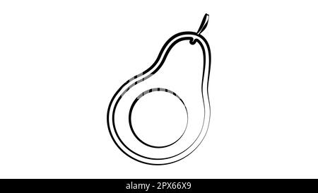 vektordarstellung. Avocado in Schwarz-Weiß. Essen für einen gesunden Lebensstil. Avocado mit einem Knochen im Inneren, gezeichnet in Form eines Bleistifts Stock Vektor