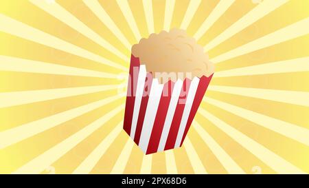 Poster des Kinofestivals mit Popcorneimer auf rotem Hintergrund mit Rochen. Vektordarstellung mit Popcorn, Inschrift und roten Stühlen eines Kinos Stock Vektor