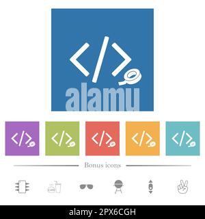 Software-Patch flache weiße Symbole in quadratischen Hintergründen. 6 Bonus-Symbole enthalten. Stock Vektor