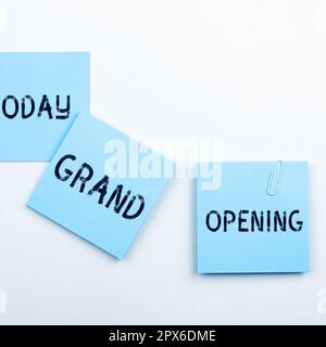 Handschrifttext Grand Opening, Word für Ribbon Cutting New Business First Official Day Launch Stockfoto