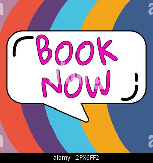 Schreiben mit Text Book Now, Business Approach Reservieren Sie eine Hotelunterkunft oder ein Flugticket Stockfoto