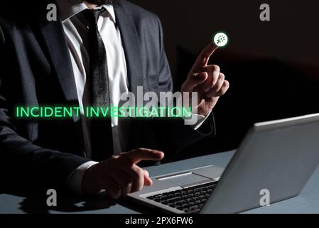 Konzeptionelle Darstellung Vorfalluntersuchung, ein Wort, das für die Integrität des Vorfalls verantwortlich ist Stockfoto