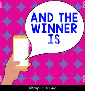 Konzeptionelle Darstellung und der Gewinner ist, Geschäftsübersicht schriftliche mündliche Ergebnisse eines kurzen Quiz oder einer Prüfung im Internet Stockfoto