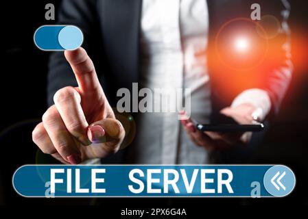 Handschreibender Dateiserver für Schilder, ein Gerät zur Unternehmensübersicht, das den Zugriff auf separat gespeicherte Daten steuert Stockfoto