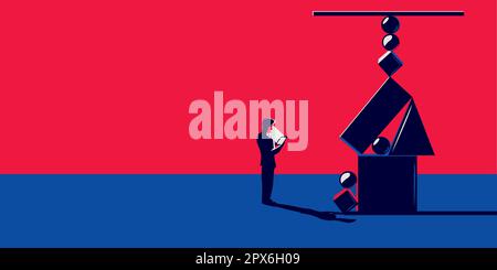 Verschiedene geometrische Formen in abstraktem Stil und eine Person, die ein Telefon oder elektronisches Gerät liest Stock Vektor