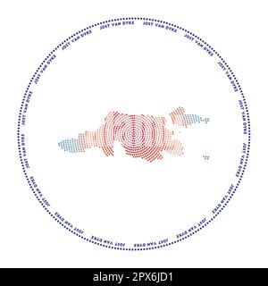 Logo von Jost Van Dyke rund. Digitale Form von Jost Van Dyke in gepunktetem Kreis mit Inselname. Technisches Symbol der Insel mit abgestuften Punkten. Ausgezeichnet Stock Vektor