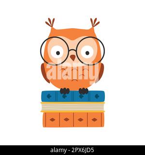 Eine Weise Eule in Gläsern, die auf einem Stapel Bücher sitzt Stock Vektor