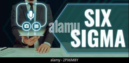 Textunterschrift mit Six Sigma, Word für Managementtechniken zur Verbesserung von Geschäftsprozessen Stockfoto