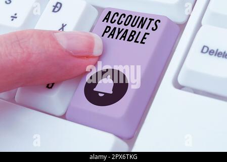 Unterschrift mit der Anzeige Kreditorenbuchhaltung, Unternehmen zeigt Geld, das ein Unternehmen seinen Lieferanten schuldet, als Verbindlichkeit an Stockfoto