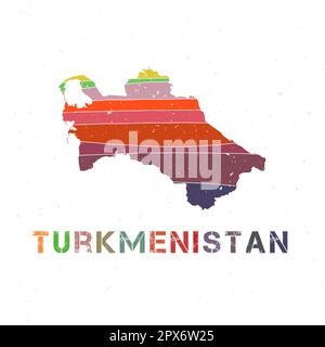 Turkmenistan Kartendesign. Die Form des Landes mit wunderschönen geometrischen Wellen und Grunge-Textur. Fesselnde Vektorillustration. Stock Vektor