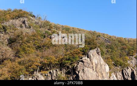 Bodetal Harz Harzer Hexen Stieg Blick auf die Felsen Stockfoto