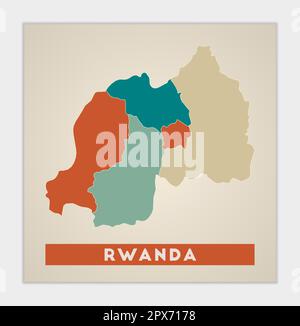 Ruanda-Poster. Landkarte mit bunten Regionen. Form Ruandas mit Ländernamen. Wunderschöne Vektordarstellung. Stock Vektor