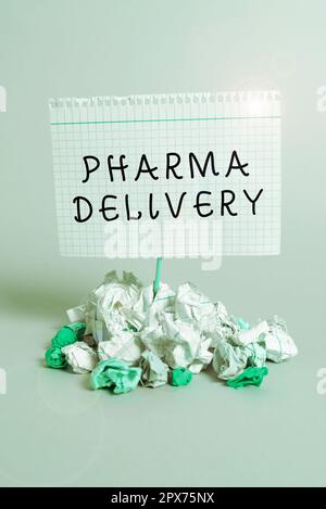 Schreiben Anzeigen von Text Pharma Delivery, konzeptionelles Foto Versenden Ihrer Rezepte direkt von der Apotheke an Sie Stockfoto