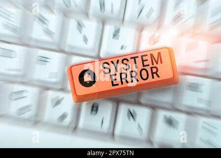 Konzeptionelle Beschriftung Systemfehler, Internetkonzept technologischer Fehler Software Kollaps Absturz Informationsverlust Stockfoto
